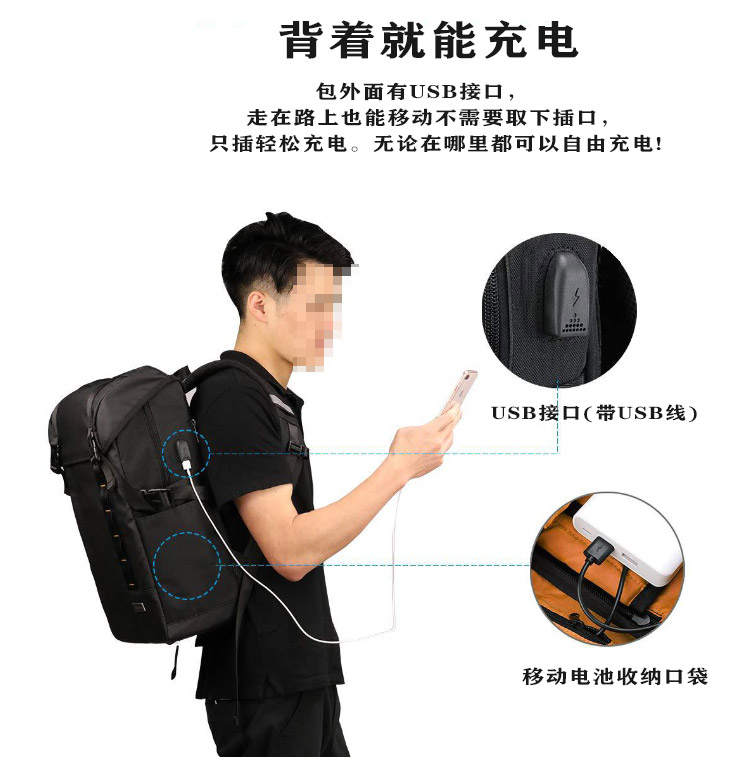 跨境熱賣(mài)電腦包背包男戶外旅行休閑雙肩包商務(wù)書(shū)包出差多功能男包(圖2)